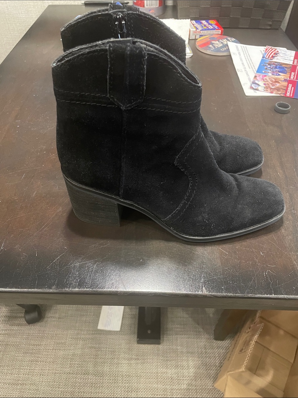 Zodiac Black Suede Ankle Booties with Block Heel